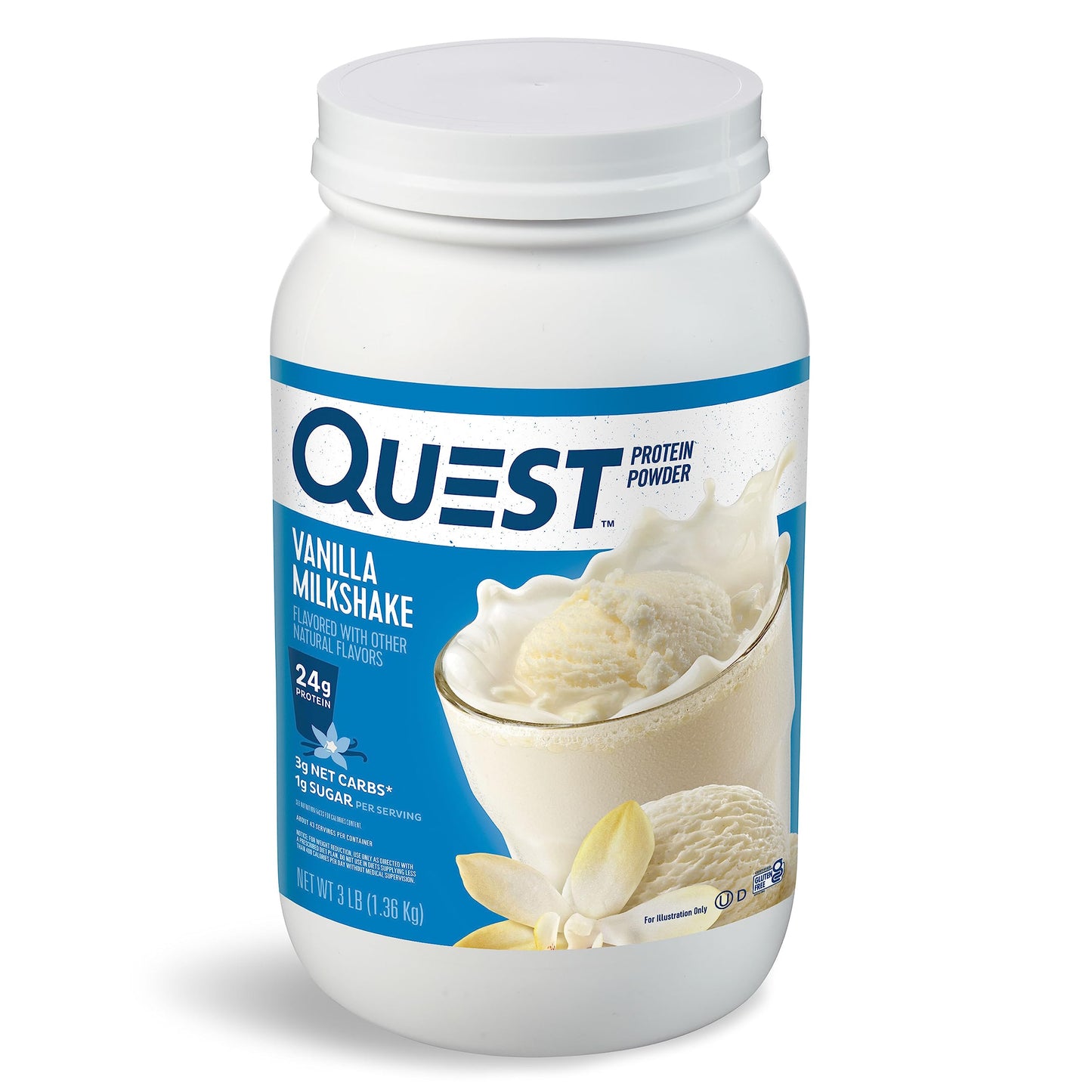 Quest Nutrition Vanilla Milkshake Protein Powder, 24g of Protein, 1g of Sugar, Low Carb, Gluten Free, 1.6 Pound, 23 Servings