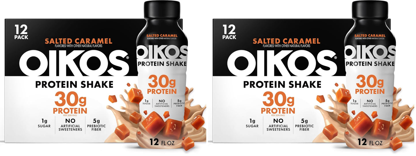 Oikos Protein Shake, Chocolate, 30g High Protein Drinks, Shelf Stable, Ready to Drink, 5g Prebiotic Fiber, 12 fl oz Bottle, 12 Count​