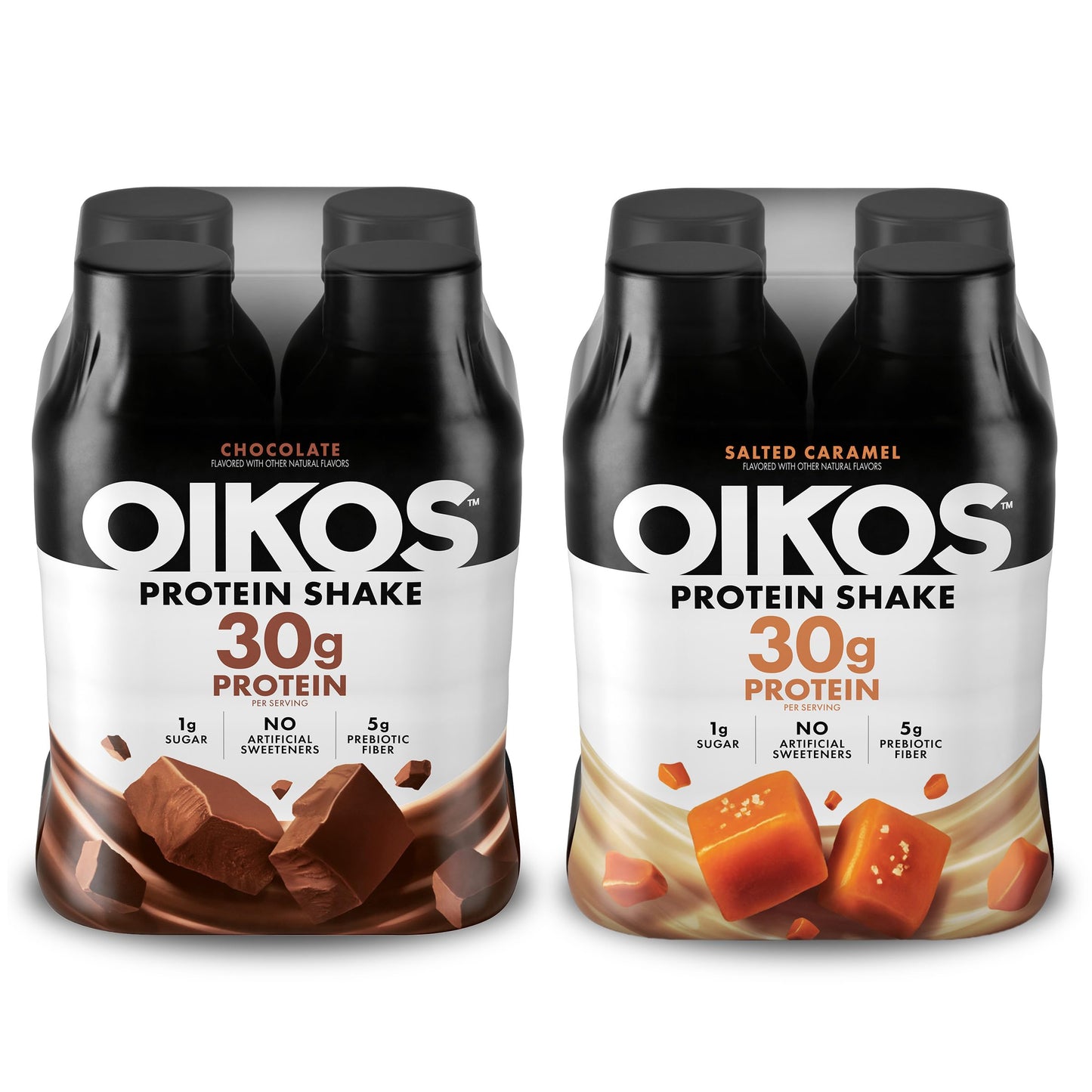 Oikos Protein Shake, Chocolate, 30g High Protein Drinks, Shelf Stable, Ready to Drink, 5g Prebiotic Fiber, 12 fl oz Bottle, 12 Count​