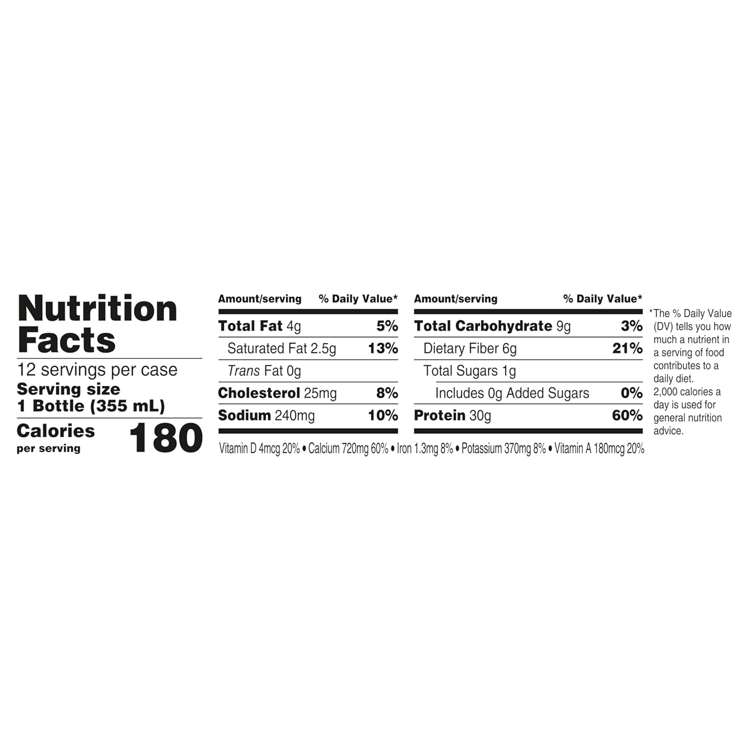 Oikos Protein Shake, Chocolate, 30g High Protein Drinks, Shelf Stable, Ready to Drink, 5g Prebiotic Fiber, 12 fl oz Bottle, 12 Count​
