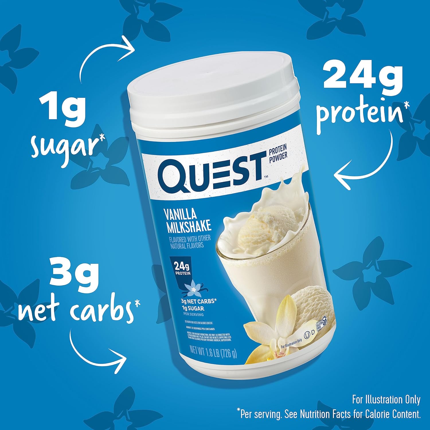 Quest Nutrition Vanilla Milkshake Protein Powder, 24g of Protein, 1g of Sugar, Low Carb, Gluten Free, 1.6 Pound, 23 Servings