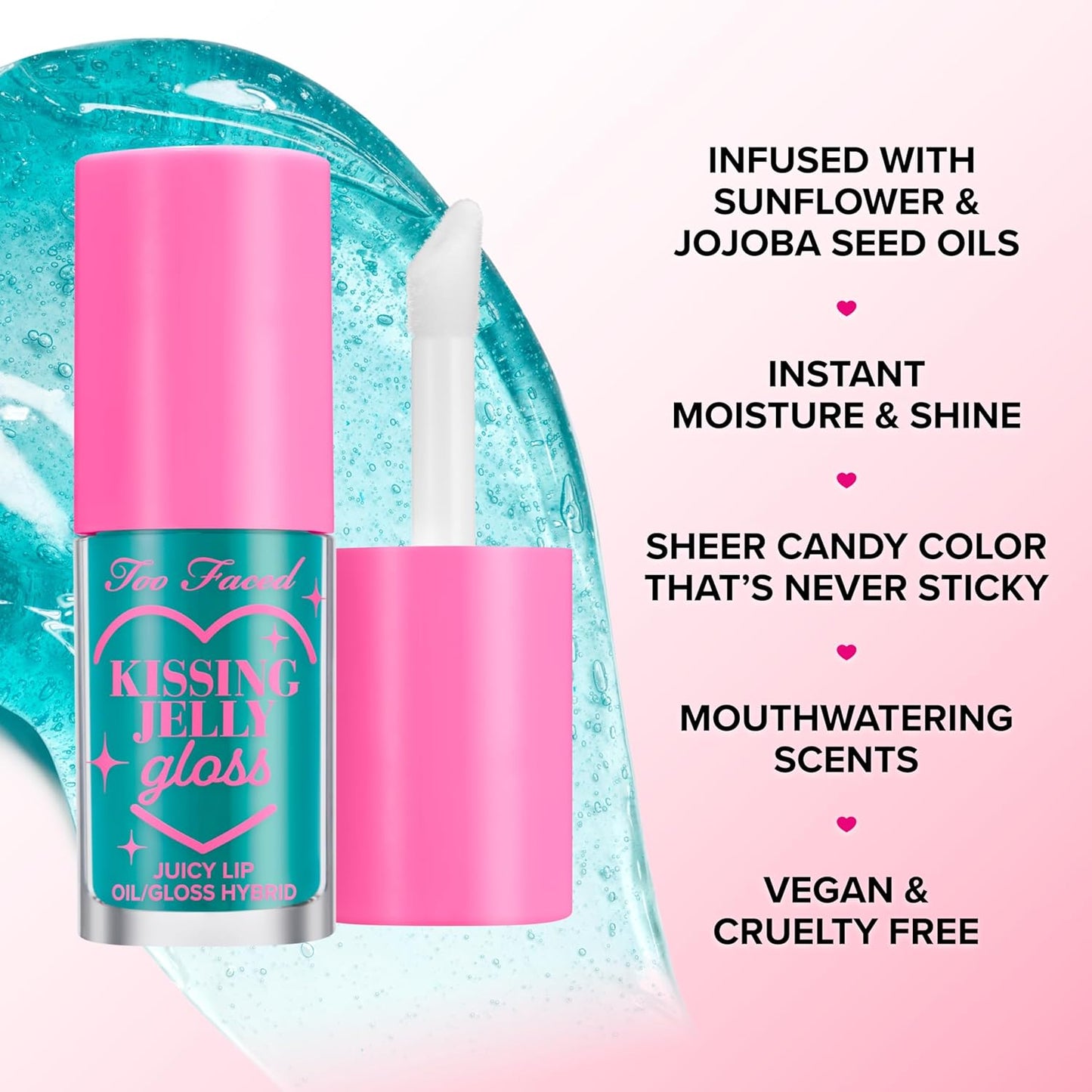 Too Faced Kissing Jelly Lip Oil + Gloss | Hydrating Lip Serum Treatment with Jojoba Oil for Instant Moisture and Glossy Shine