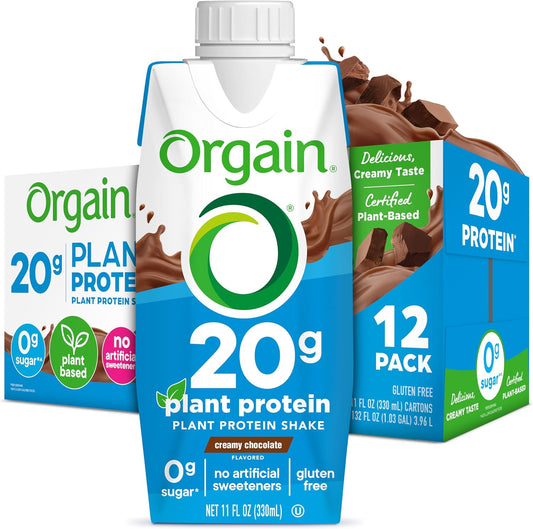 Orgain Organic 20g Vegan High Protein Shake, Chocolate, 11 oz, 12pk | Ready to drink plant based protein, fruits & vegetables, no soy or dairy ingredients, gluten-free, kosher