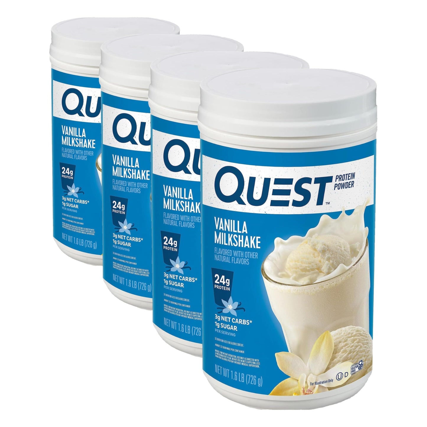 Quest Nutrition Vanilla Milkshake Protein Powder, 24g of Protein, 1g of Sugar, Low Carb, Gluten Free, 1.6 Pound, 23 Servings