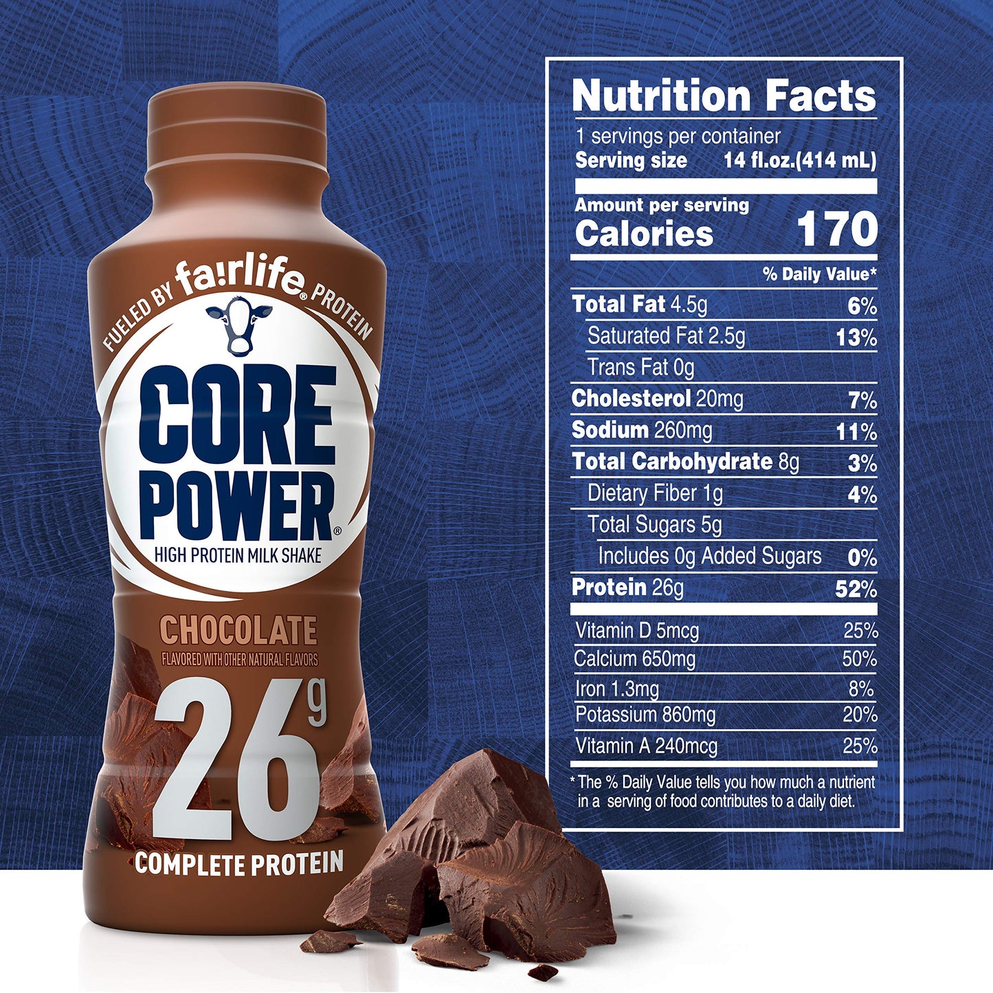 Core Power Protein Shake, Chocolate, 26g Bottle, 14oz, 12 Pack